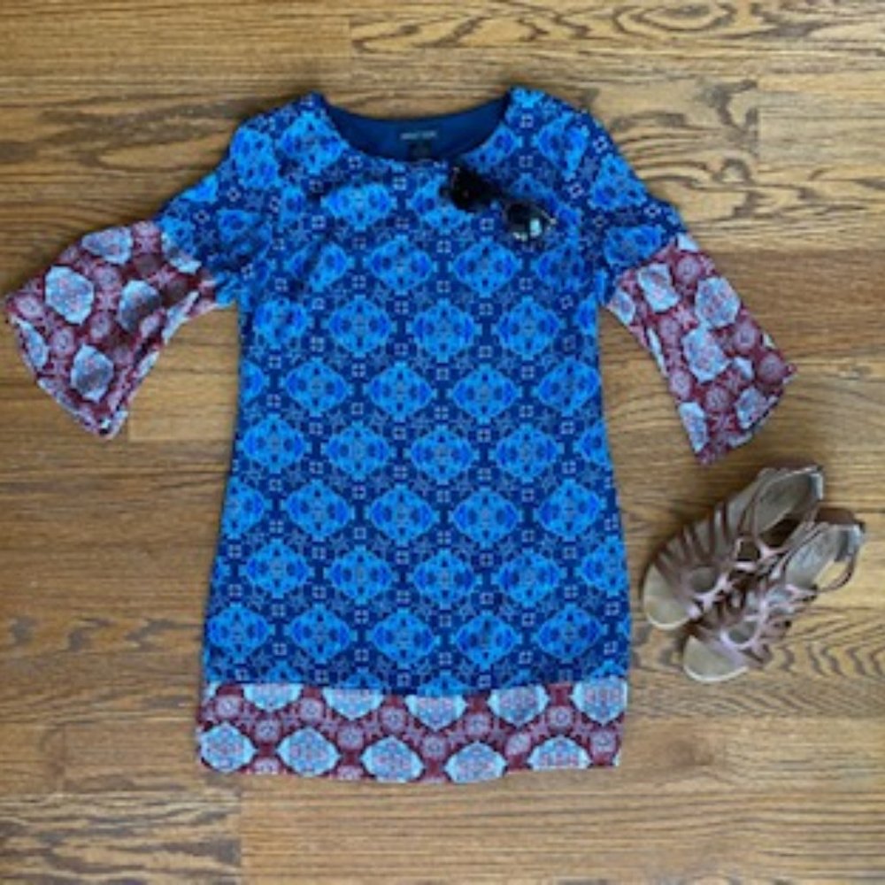 Jealous Tomato Boho Blue Shift Dress Sz Small